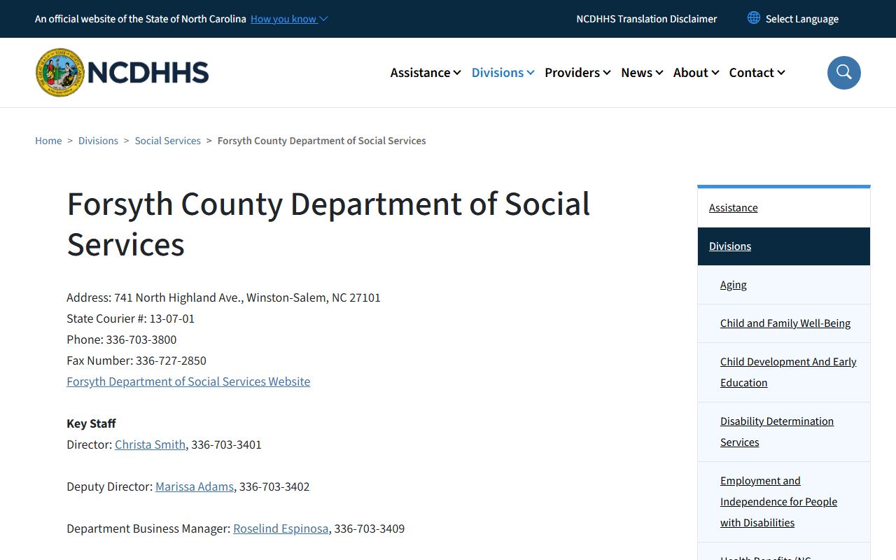 Kernersville phone directory Forsyth County DSS phone listing