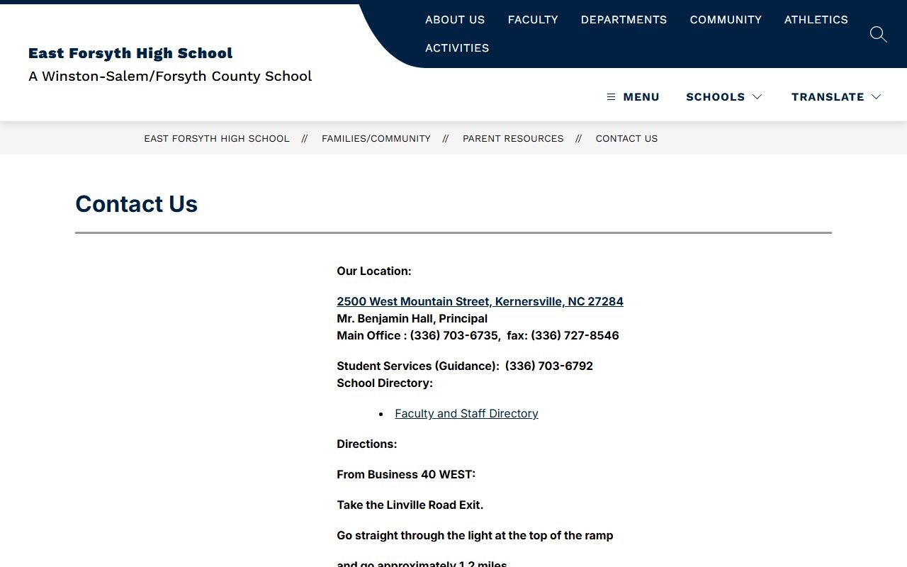 Kernersville phone numbers East Forsyth High contact page