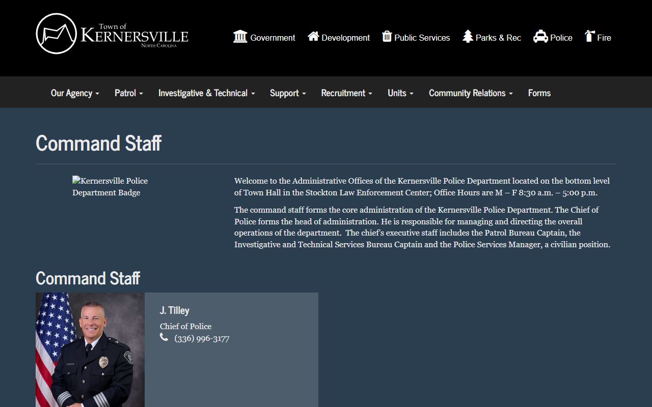 Kernersville phone numbers KPD command staff listing
